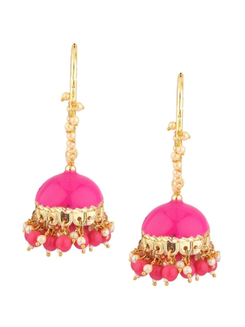 

Efulgenz Pink & Gold-Toned Handcrafted Dome Shaped Jhumkas Earrings