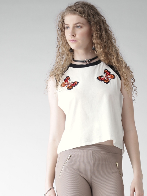 

FOREVER 21 Women White Solid Round Neck Sleeveless T-shirt