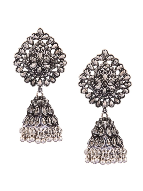 

Efulgenz Black Floral Rhodium-Plated Jhumkas Earrings