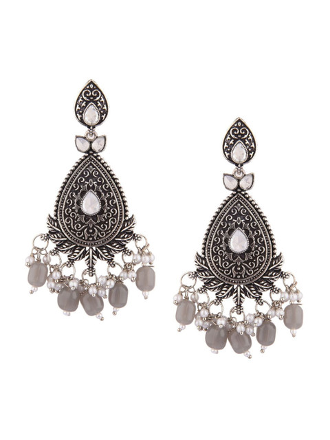 

Efulgenz Grey Floral Rhodium-Plated Drop Earrings