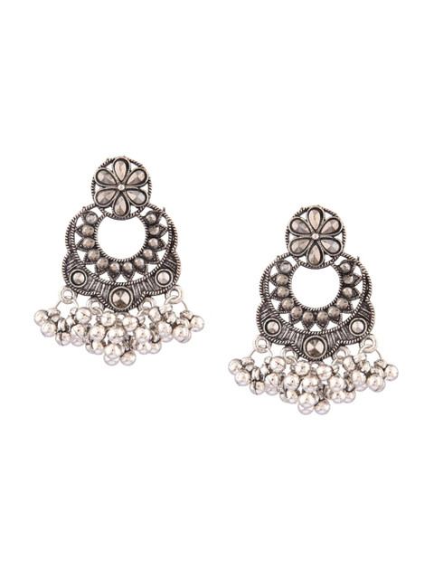 

Efulgenz Grey Floral Rhodium-Plated Oxidised Drop Earrings
