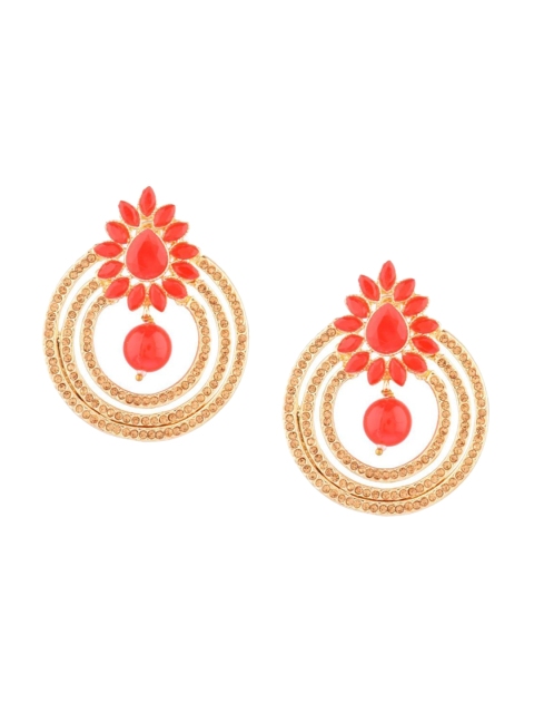 

Efulgenz Red Gold-Plated Circular Drop Earrings