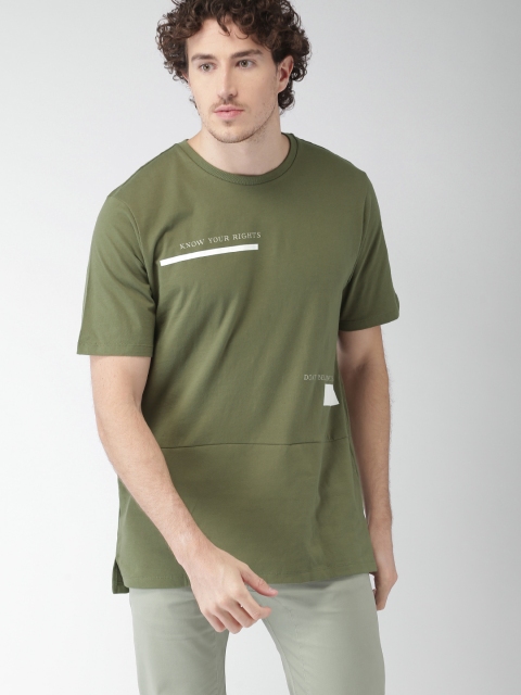 

FOREVER 21 Men Olive Green Solid Round Neck T-shirt