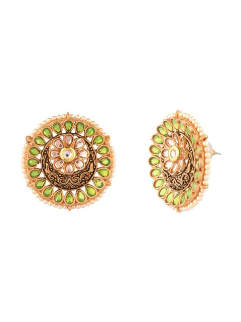 

Efulgenz womens Green & Gold-Toned Circular Studs Earrings