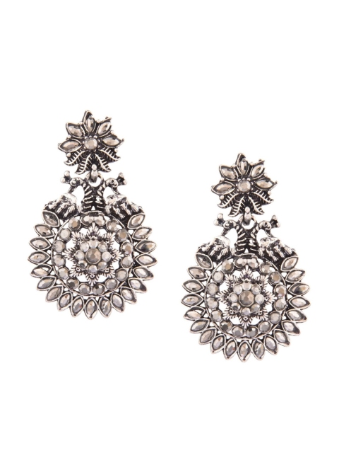 

Efulgenz Grey & Rhodium Plated Floral Chandbalis Earrings