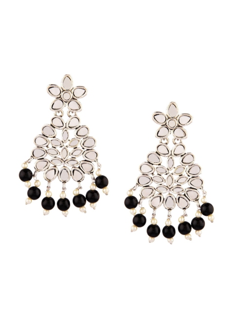 

Efulgenz Black & White Silver-Plated Oval Drop Earrings