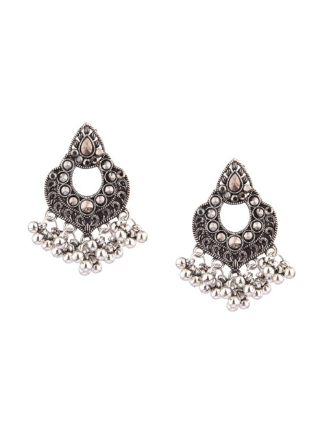 

Efulgenz Grey & Silver-Plated Floral Drop Earrings