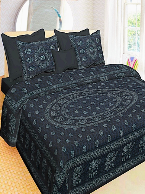 

INDHOME LIFE Blue Printed 100% Cotton Jaipuri King Size Double Bedsheet