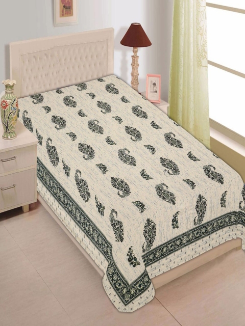

INDHOME LIFE Cream-Coloured & Black Floral 200 TC Single Bedsheet with Pillow Covers