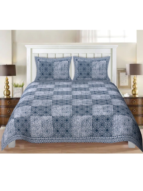 

INDHOME LIFE Unisex Cotton Jaipuri Printed Multicolor King Size Double Bedsheet, White