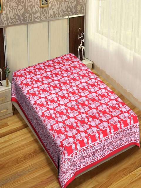 

INDHOME LIFE Red & White Floral 144 TC Single Bedsheet with Pillow Covers