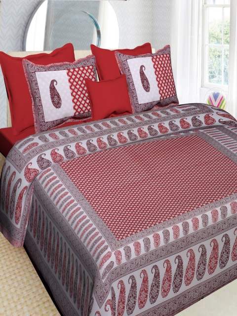

INDHOME LIFE Unisex Multicolured 220 TC Printed Cotton Bedsheet with 2 Pillow Covers, Red