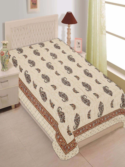 

INDHOME LIFE Unisex Cream & Maroon 200 TC Printed Cotton Bedsheets