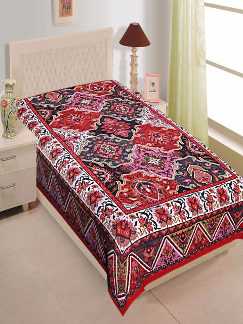 

INDHOME Life Classic 100% Cotton 144 TC Red Jaipuri Print Single Bedsheet