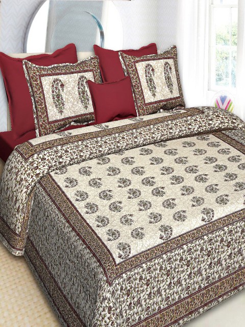 

INDHOME Life 100% Cotton 220 TC Jaipuri Printed Beige King Size Double Bedsheet