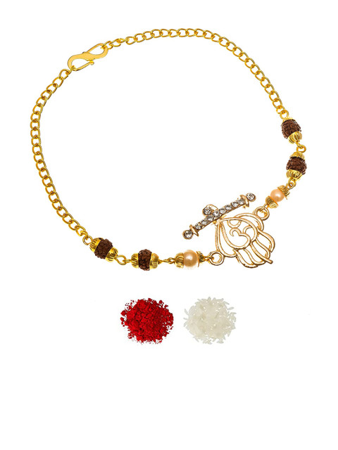 

aadita Men Gold-Toned Bracelet Style Rakhi with Roli Chawal