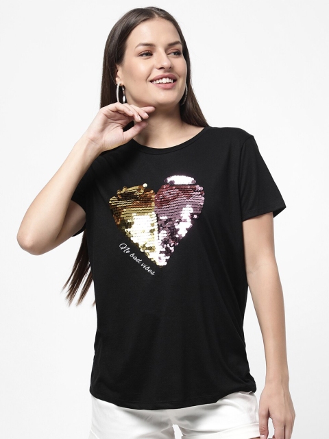 

R&B Women Black Embellished Top