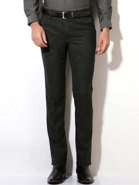 

Van Heusen Men Charcoal Grey Slim Fit Self Design Regular Trousers