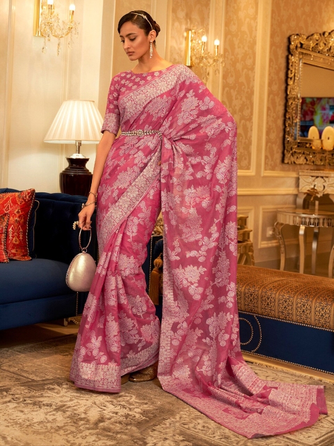 

Mitera Mauve & Gold-Toned Ethnic Motifs Zari Linen Blend Muga Saree