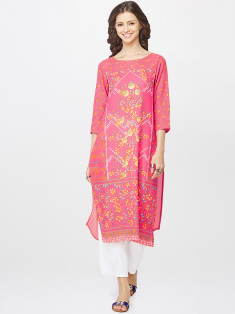 

Global Desi Women Pink Printed Straight Kurta