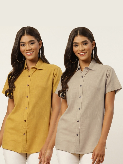 

Molcha Women Yellow & Beige Semiformal Shirt Pack Of 2