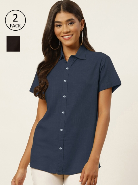 

Molcha Women Black and Blue Pack of 2 Comfort Semiformal Shirt