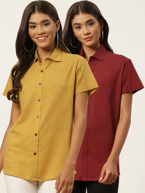 

Molcha Women Maroon & Yellow set of 2 combo pack Shirts