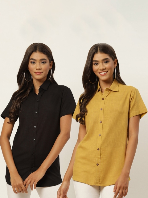

Molcha Women Black Comfort Semiformal Shirt Set of 2 combo pack