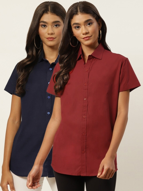 

Molcha Women Maroon & Blue Comfort Semiformal Shirt