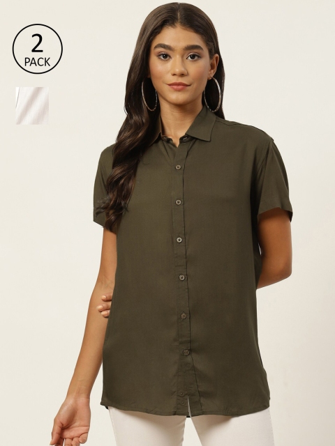 

Molcha Women Green Comfort Semiformal Shirt Set of 2 combo pack