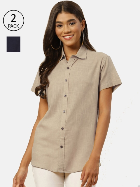 

Molcha Women Beige Comfort Semiformal Shirt Set of 2 combo pack
