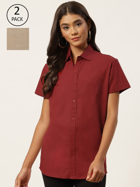 

Molcha Women Beige Comfort Semiformal Shirt Set of 2 combo pack