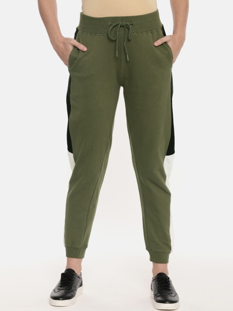 

R&B Women Olive Green Solid Cotton Joggers