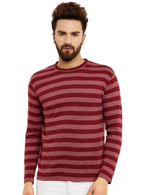 

Hypernation Men Maroon Striped Slim Fit Round Neck T-shirt