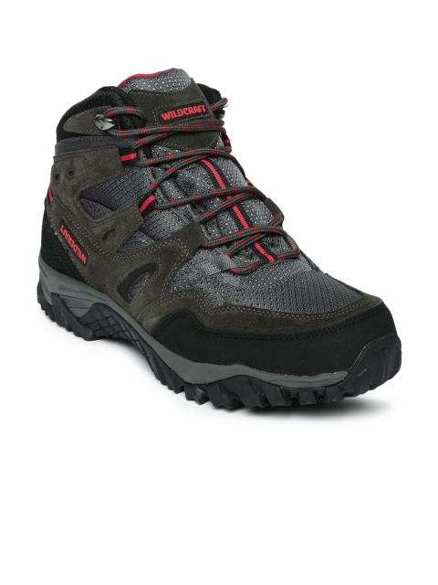 

Wildcraft Men Charcoal Grey & Olive Green Solid Ambhibious Trak High-Top Trekking Shoes