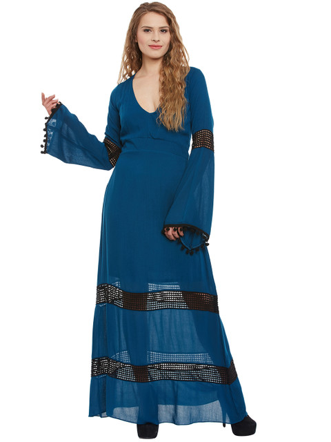 

Athena Women Blue Solid Maxi Dress