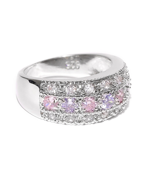 

OOMPH Silver-Toned & Pink Solitaire CZ Stone-Studded Handcrafted Ring