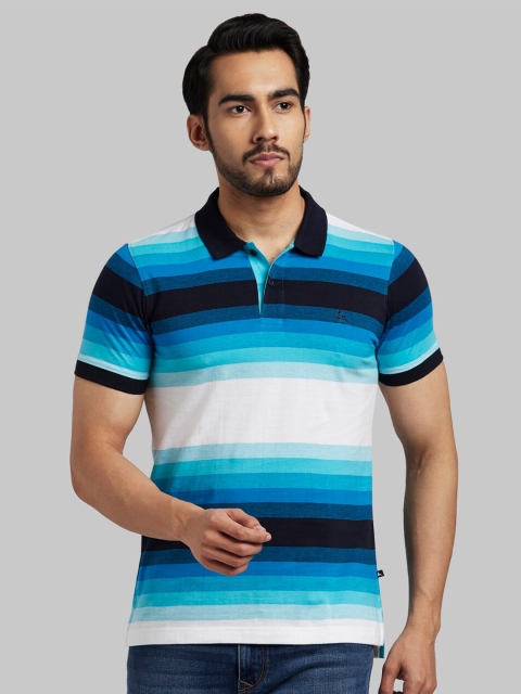 

Parx Men Blue Striped Polo Collar T-shirt