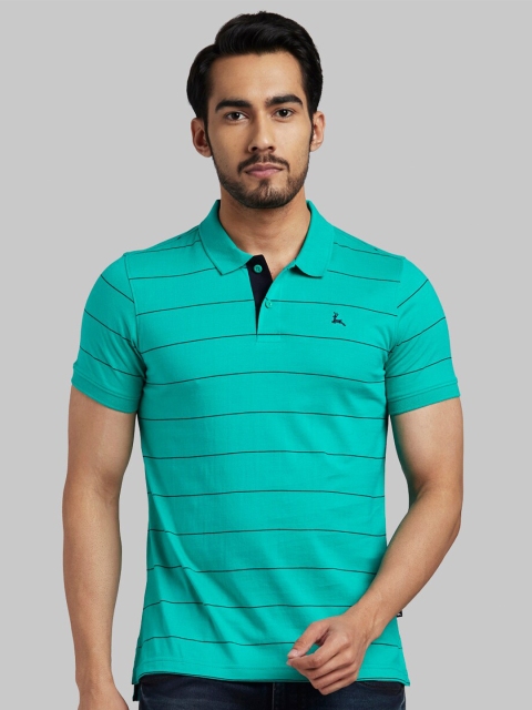 

Parx Men Green & blue Striped Polo Collar T-shirt