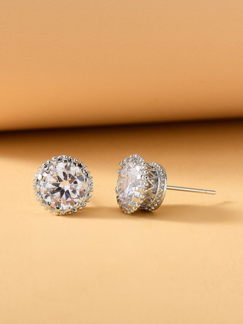

OOMPH Silver-Toned Circular CZ Stone Studs