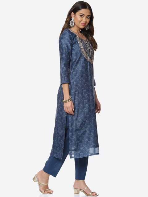 

Meena Bazaar Blue & Gold-Toned Embroidered Unstitched Dress Material