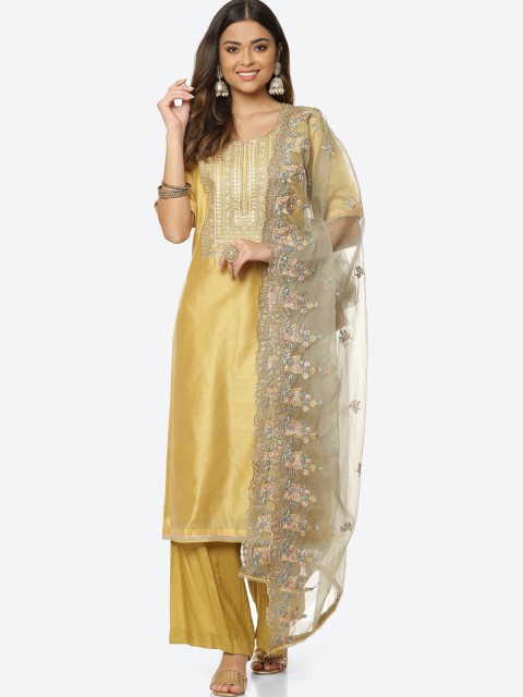 

Meena Bazaar Yellow & Pink Embroidered Unstitched Dress Material