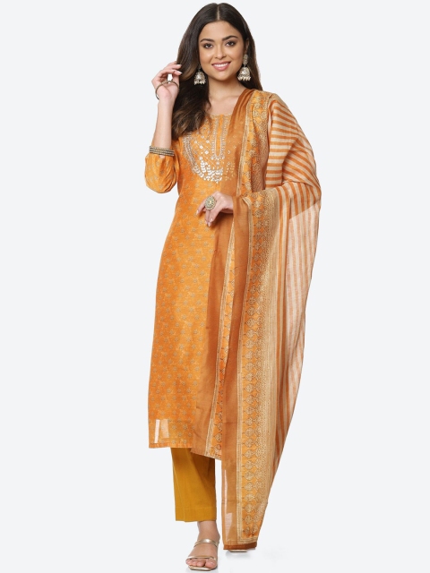 

Meena Bazaar Women Mustard Embroidered Yoke Unstitched Dress Material