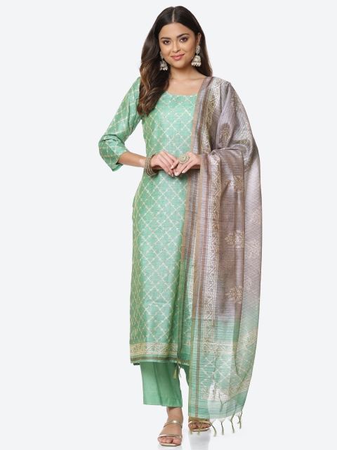 

Meena Bazaar Women Green Printed Unstitched Dress Material
