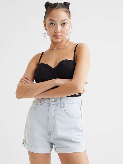 

H&M Women Blue Mom Fit Denim Shorts