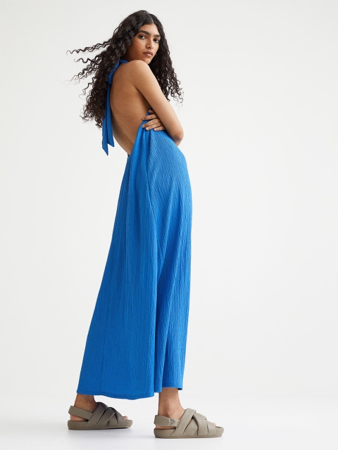 

H&M Women Blue Crinkled halterneck dress