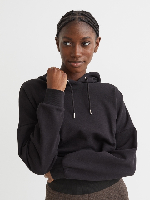 

H&M Women Black Cropped Hoodie