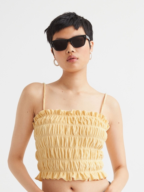 

H&M Women Yellow Smocked terry top