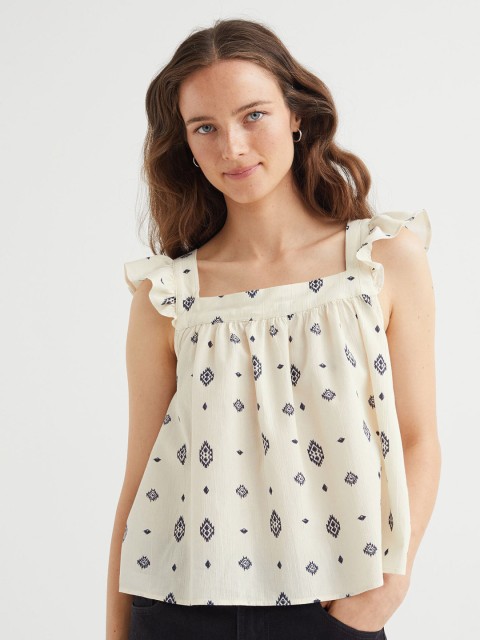 

H&M Women White Flounce-Trimmed Top