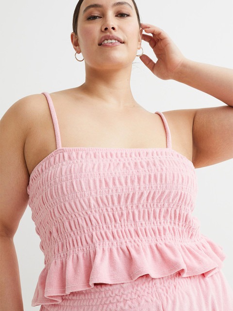 

H&M+ Women Pink Smocked terry strappy top